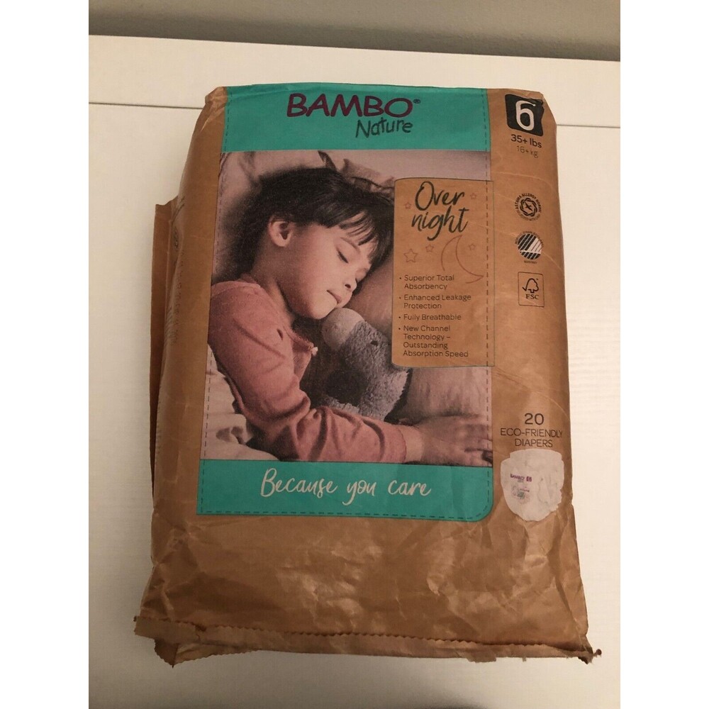 Bambo Nature Overnight Eco-Friendly Baby Diapers - Size 6 35+ lbs - Open Box